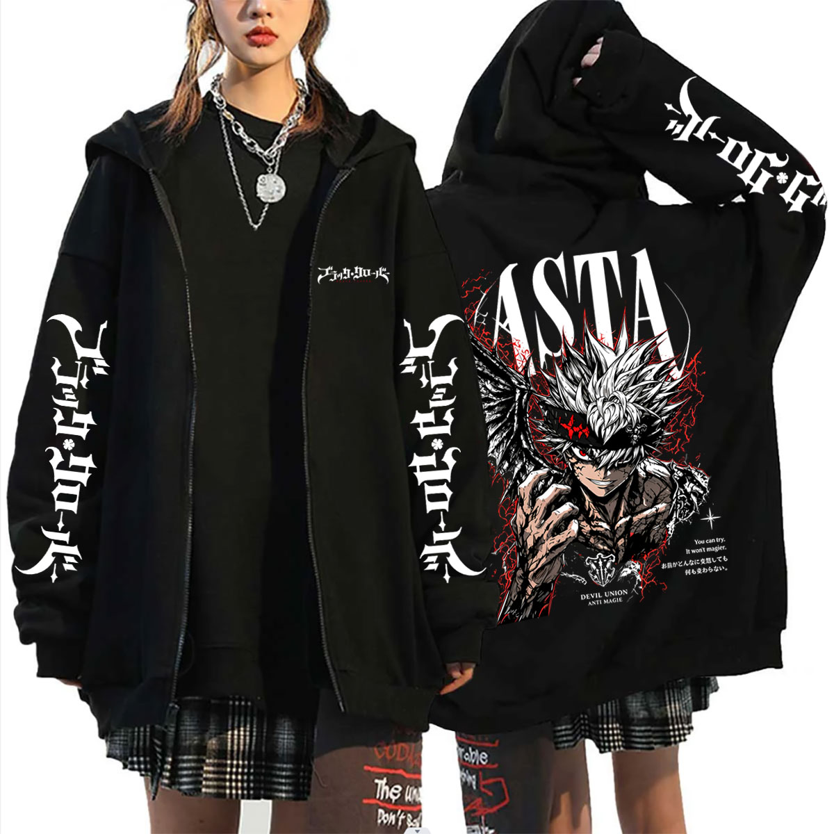 Anime Merch Hoodie - Anime Black Clover Asta Merch Zipper