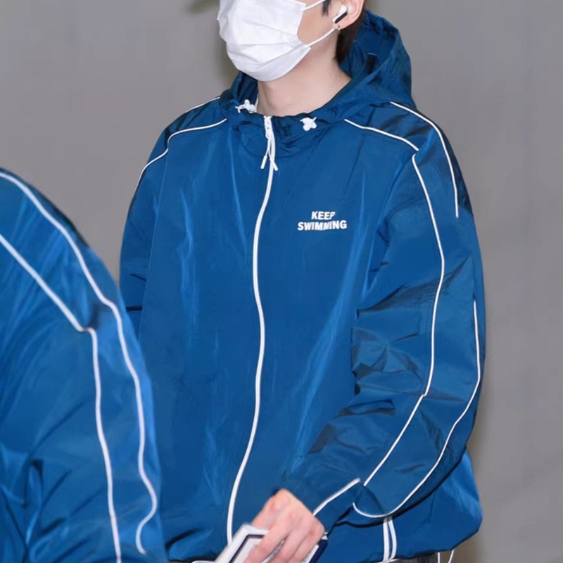 Kpop Keep Swimming Print Zippe - Windbreaker Anime Merchandise recension och pris